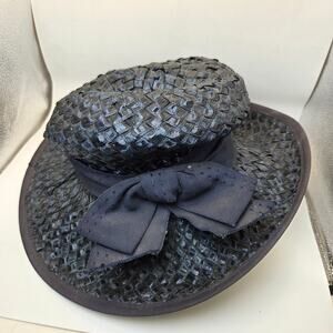 Ken Blair Vintage Straw Hat Navy Wide Brim Union Made USA Size 6 Small